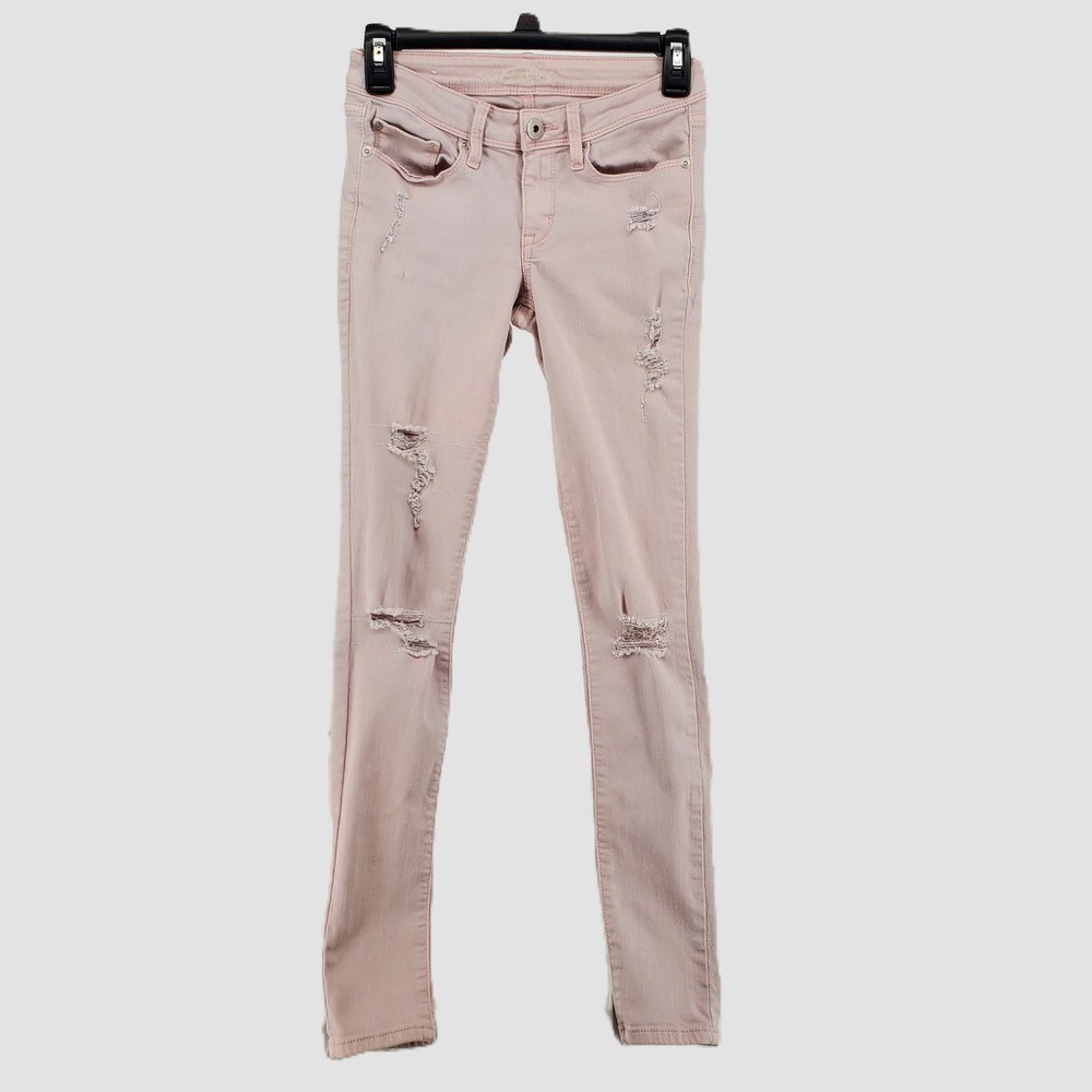 American Rag Womens Size 0 Pink Distressed Low Rise Skinny Jeans Ripped Knee